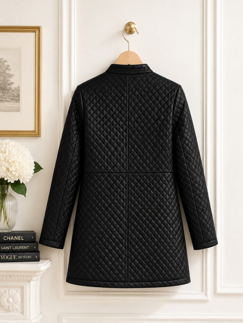 NYCC Black Quilted Jacket Coat | Size L Parisian Chic Quiet Luxury Career Wear - Picture 6 of 7
